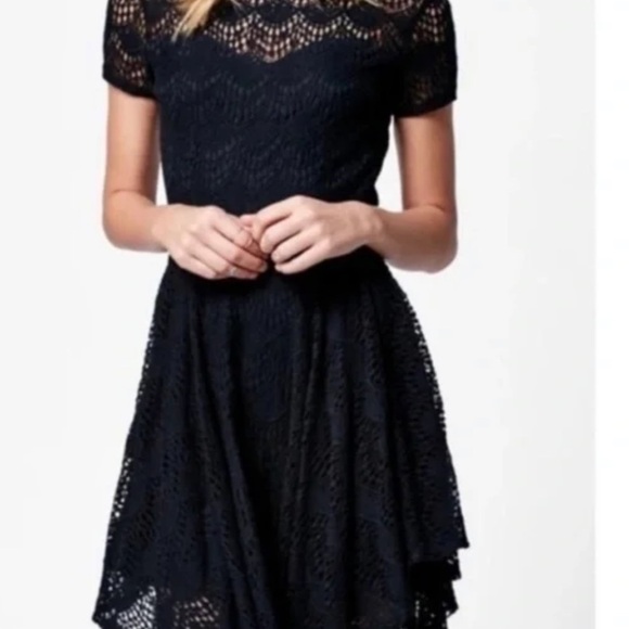 Kendall  & Kylie Lace Crochet Sz XS Hi-Low Skater Dress in Black - Picture 1 of 7
